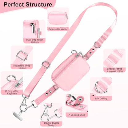 Phone Lanyard Crossbody with Detachable RFID Wallet (Pink) - color: Pink, size: Medium