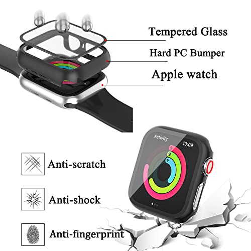 [12 Pack] Case Compatible with Apple Watch Series 9 8 7 41mm with Tempered Glass Screen Protector, Full Coverage Bumper Hard PC Protective Cover for iWatch Series 9 8 7 41mm Accessories | Ultra-Thin HD Tempered Glass Screen Protector Cover Scratch Resista