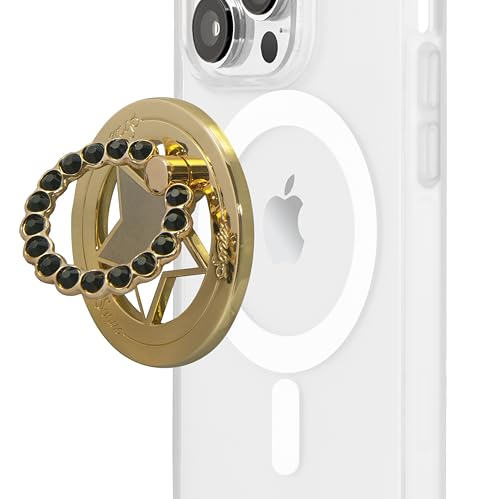 Sonix Magnetic Phone Grip and Phone Ring Holder - Compatible with MagSafe - Rotatable Kickstand and Phone Holder for iPhone 16, 15, 14, 13, 12 Series - Gold Star/Black Rhinestone - color: Gold Star / Black Rhinestone