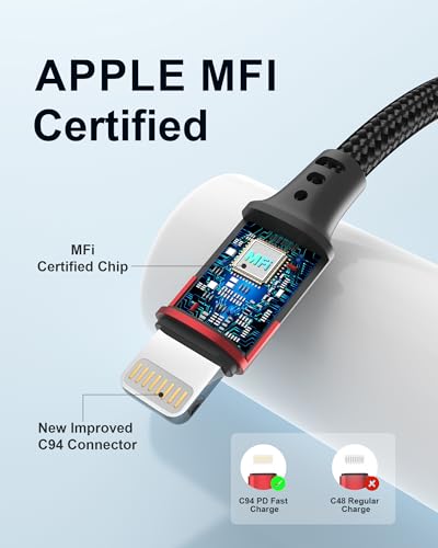 Bkduice 2ft USB C to Lightning Cable, 2 Pack PD Fast Charging [MFi Certified] USB C iPhone Charger Cord, Braided Short USBC to Lightning Cable for iPhone 14/13/12/11 Pro Max/XR/XS/SE/AirPods