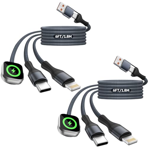 Travel Essentials 3in2 Multi Charging Cable for iPhone Watch Charger,2PC6FT - color: Dark Black, size: AC to C+L+iWatch