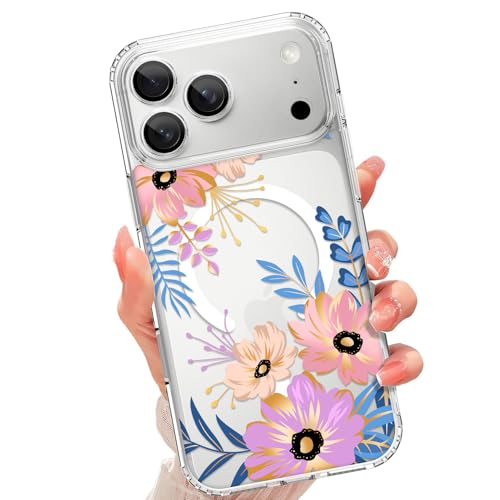 tharlet Magnetic for iPhone 17 Pro Case, Compatible with MagSafe | Anti Yellowing, Cute Blossom Floral Design Women Girls, Slim Shockproof TPU Cover for iPhone 17 Pro (Clear) - color: Blossom, size: iPhone 17 Pro