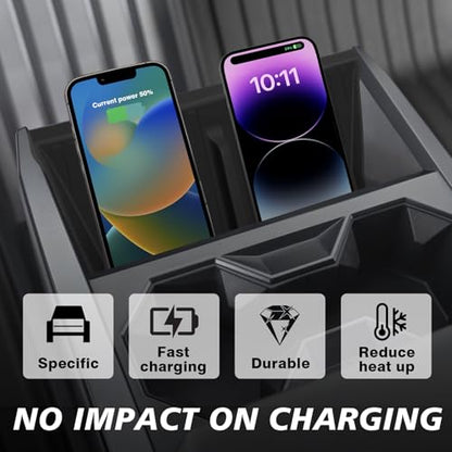 BestEvMod 2PCS Center Console Phone Charge Area Silicone Mat & Cup Holder Insert Compatible with 2026 2025 2024 Tesla Cybertruck Non-Slip Easy to Clean Black (Cup Holder Insert+Charge Pad Mat) - size: Cybertruck, style: Cup Holder Insert + Charge Pad Mat