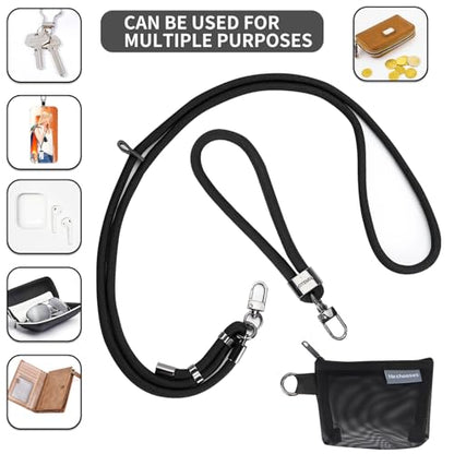 HOTEMIA Phone Lanyard and Wrist Straps, Adjustable Cell Phone Lanyard Crossbody with Detachable Wallet, 8mm Thick iPhone Lanyard for Around the Neck (Black+Wallet) - color: Black+wallet