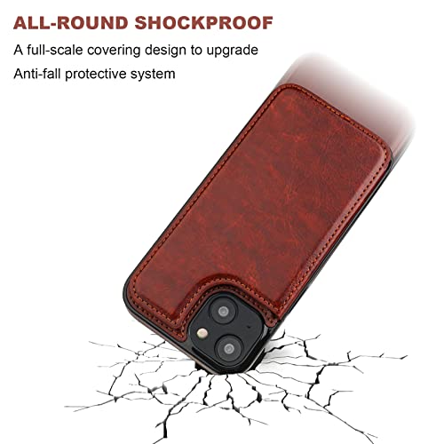 ONETOP for iPhone 14 Wallet Case with Credit Card Holder,Brown - color: Brown