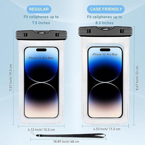 [1 Pack]-7.5" Waterproof Pouch, Waterproof Cell Phone Case Compatible for iPhone 16/15/14/13/12 Pro Max/11/11 Pro/SE/Xs Max/XR/8P/7 Galaxy, Phone Dry Bag for Beach Kayaking Travel - color: A1-1 Pack-Black-7.5"