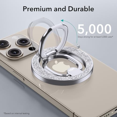 ESR Magnetic Phone Ring Holder, Compatible with MagSafe Ring Holder, Magnetic Phone Grip with Adjustable Stand, Compatible with MagSafe Phone Grip, for iPhone 16/15/14/13/12, S25, Rhinestone Silver - color: Rhinestone Silver