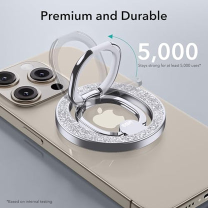 ESR Magnetic Phone Ring Holder, Compatible with MagSafe Ring Holder, Magnetic Phone Grip with Adjustable Stand, Compatible with MagSafe Phone Grip, for iPhone 16/15/14/13/12, S25, Rhinestone Silver - color: Rhinestone Silver