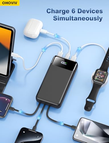 OHOVIV Portable Charger Power Bank 50000mAh,4 Built-in Cables Battery Pack - color: Black