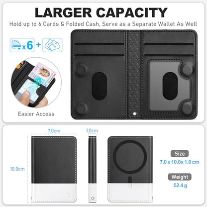 TUCCH for Magsafe Wallet, 6 Card Holders with RFID Blocking, Black & White | for iPhone 17/17e/16/15/14/13/12 Pro/Pro Max/Plus, Flip Card Case, Clear ID Window, Magnetic Closure, PU Leather - color: Black & White