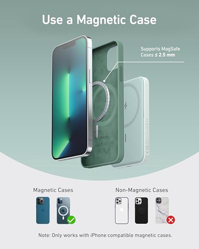 Anker 621 MagGo Power Bank, 5,000mAh Magnetic Portable Charger | Travel Essential Battery Pack with USB-C Cable, Compatible with iPhone 16 / 15 / 14 / 13 / 12 Series - color: Green, size: 4.13 x 2.62 x 0.45 inches