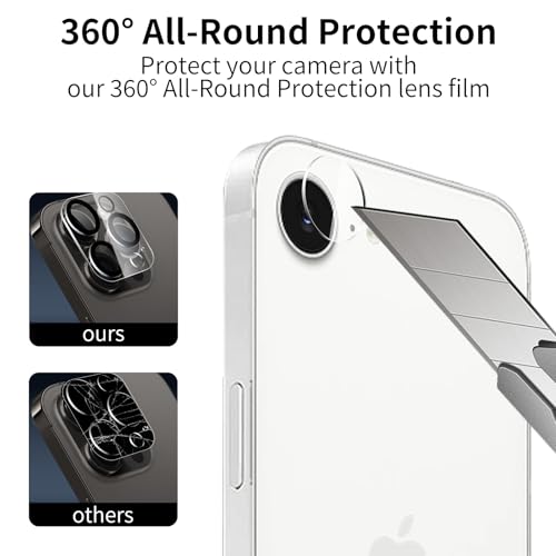 3 Pack Tempered Glass Screen Protector for iPhone 16E + 3 Pack Camera Lens Protector, 9H Hardness, HD Clear, Scratch Resistant, Case Friendly, Easy Install - size: iPhone 16E