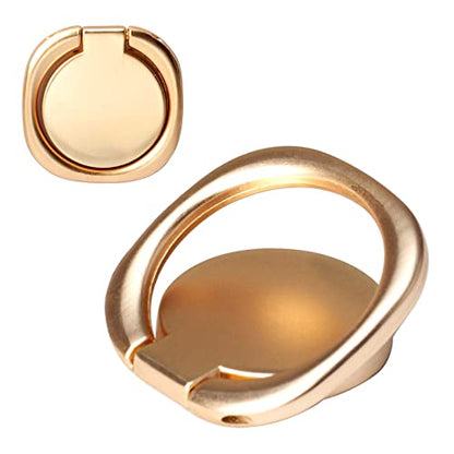[2 Pack] Matte Rounded Edges Cell Phone Ring Holder Stand,360 Degree Rotation and 180 Degree Adjustable Finger Ring Kickstand with Frosted Metal Phone Grip (Gold)