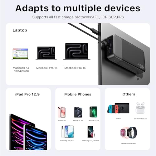 NOBIS Portable Charger 45W 20000mAh Power Bank Fast Charging - color: Black