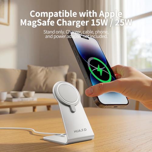 MagSafe Charger Stand Compatible with Apple MagSafe Charger 15W/25W, Aluminum Desktop Dock for iPhone 17/16/15/14/13/12, Portrait & Landscape Viewing, Cable Slot, Charger Not Included, Silvery - color: slivery