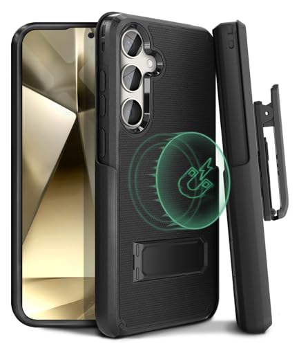 MOTIVE for Samsung Galaxy S24 Plus Case with Belt Clip and Stand | 6.7" | Case & Holster, MagSafe compatible, built-in Kickstand Horizontal, 360° rotating belt clip, slim low-profile fit - size: s24 Plus