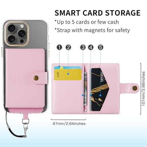 for Apple Magsafe Wallet,PU Leather Magnetic Wallet for iPhone 17/16/15/14/13/12 pro Max/Mini/plus,6 Card Holders with RFID Blocking (Light pink) - color: Light pink