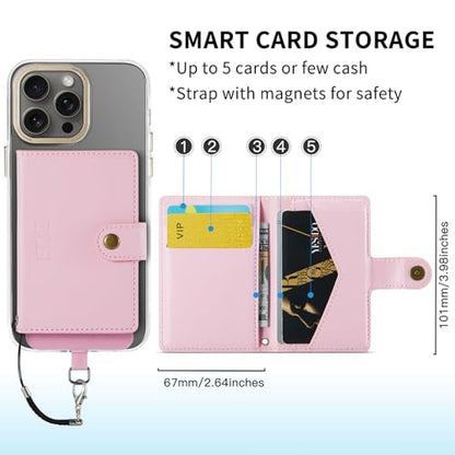 for Apple Magsafe Wallet,PU Leather Magnetic Wallet for iPhone 17/16/15/14/13/12 pro Max/Mini/plus,6 Card Holders with RFID Blocking (Light pink) - color: Light pink