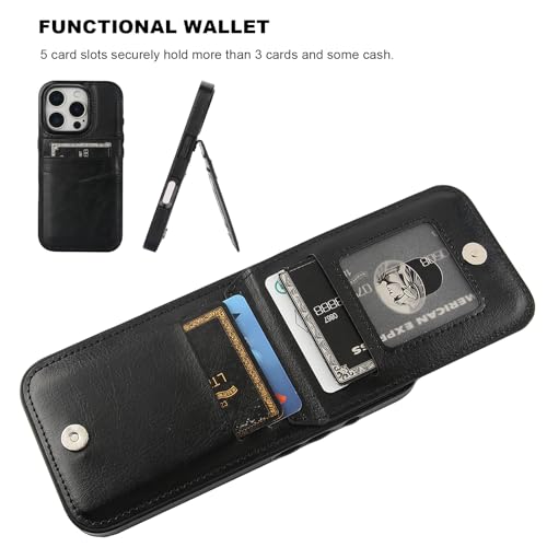 KIHUWEY for iPhone 16 Pro Wallet Case Card Holder Kickstand, Black | Credit Card Slots, PU Leather, Magnetic Clasp, Flip Heavy Duty Protection Cover for Men and Women - color: Black