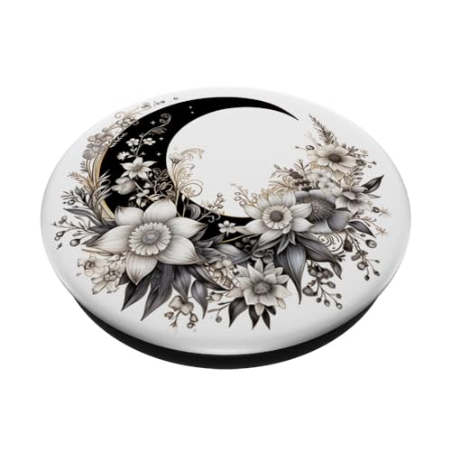 Crescent Moon And Flowers Floral Moon PopSockets Adhesive PopGrip - style: Adhesive PopGrip
