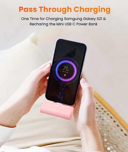 Mini Pink USB C Portable Battery Charger for iPhone 15 Pro Max, 4800mAh Little Charger Battery Pack Compact Power Bank Back Phone Charger for iPhone 15/16/Samsung Galaxy S22/Note 20/Google/Pixel - color: USBC-Pink