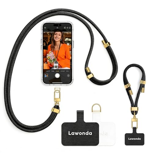 2 Pads Phone Lanyard Crossbody Adjustable Anti Theft Cell Phone Strap for Travel Essentials, Premium Metal Buckles, Universal Neck Wrist Lanyard 2pcs Phone Tether Tab (Black/Gold) - color: Black/Gold
