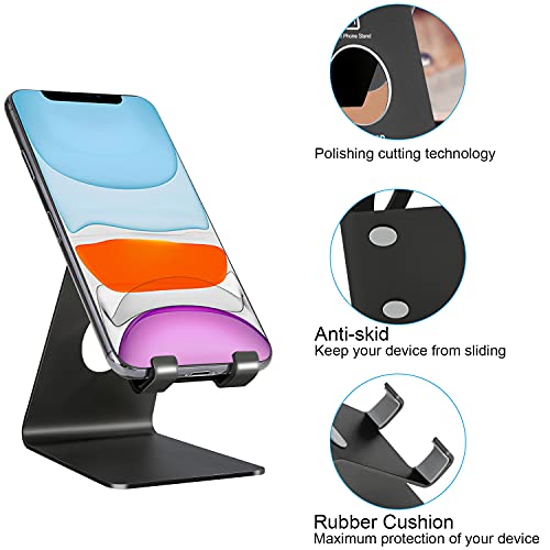 Cell Phone Stand - Aluminum Desktop Phone Holder, Anti-Slip, Universal Fit - color: Black