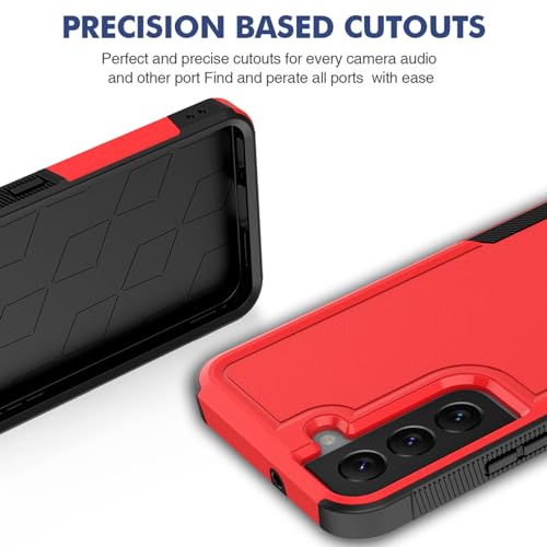 for Samsung Galaxy S22 Case: Dual Layer Protective Heavy Duty Cell Phone Cover Shockproof Rugged with Screen Protector - Military Protection Bumper Tough - Samsung Galaxy S22 5G 2022, 6.1 inch, Red - color: Red (PC) + Black (TPU)