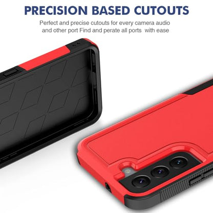 for Samsung Galaxy S22 Case: Dual Layer Protective Heavy Duty Cell Phone Cover Shockproof Rugged with Screen Protector - Military Protection Bumper Tough - Samsung Galaxy S22 5G 2022, 6.1 inch, Red - color: Red (PC) + Black (TPU)