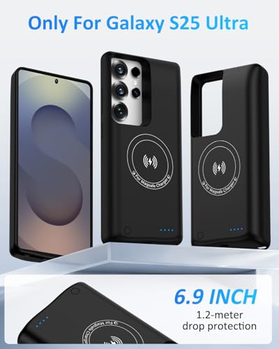 Battery Case for Samsung Galaxy S25 Ultra 10000mAh,GAN-Tech Magnetic Rechargeable Extended Charge Qi Wireless Charging Case, Portable Protective Power Bank for Galaxy S25 Ultra Black