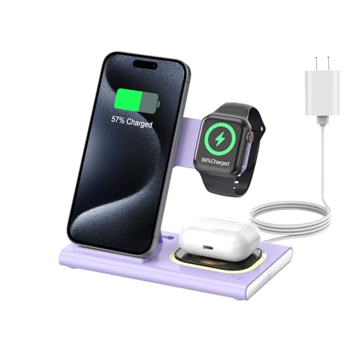 3 in 1 Foldable Charging Station for Apple Wireless Charger - color: Purple