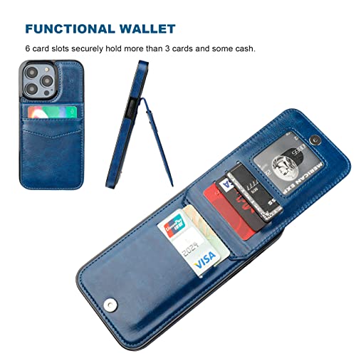 KIHUWEY for iPhone 14 Pro Max Wallet Case Card Holder Kickstand, Blue | Credit Card Slots, PU Leather, Magnetic Clasp, Flip Heavy Duty Protection Cover for Men and Women - color: Blue
