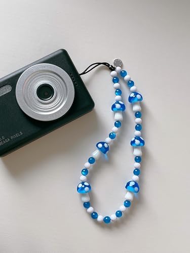 Drawwind Phone Charm Beaded Wristlet Strap Universal Cell Phone Lanyard Cute Bracelet Wrist Strap Beaded Chain String Handmade Accessories for Case Camera Bags (Blue Mushroom) - color: Blue Mushroom