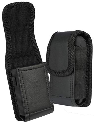 Nakedcellphone Case for Kyocera Flip Phone - Black Vegan Leather Pouch | Magnetic Closure, Strong Metal Clip, Secure Belt Slot Harness, Fits DuraXV Extreme E4810, DuraXV LTE E4610, DuraXE Epic E4830