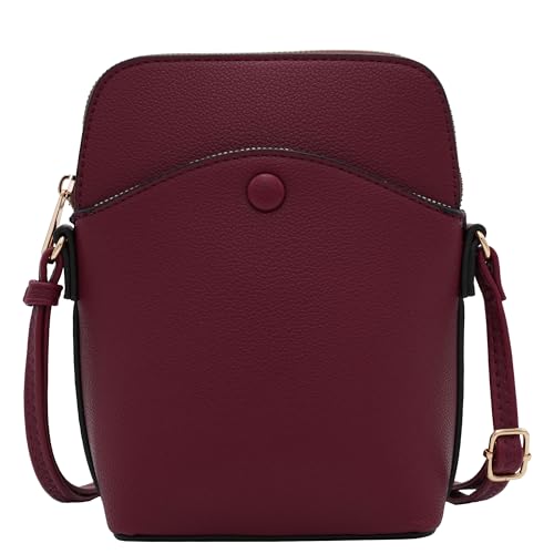 Small Crossbody Bag with Gold Hardware, Mini Shoulder Purse with Adjustable Strap - color: Wine