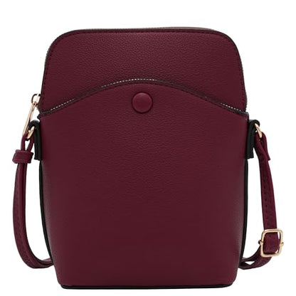 Small Crossbody Bag with Gold Hardware, Mini Shoulder Purse with Adjustable Strap - color: Wine
