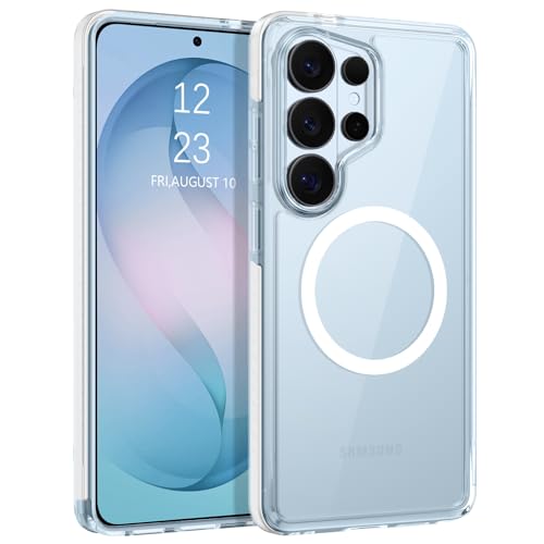 VENINGO Magnetic Case for Samsung Galaxy S26 Ultra, Built-in Cushion, 14FT Drop Protection, Anti-Yellowing Clear for Minimalists, Charm Slot, for Commuters & Daily Travel,Clear/White - color: White