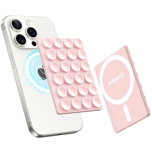 amBand Magnetic Suction Phone Mount for MagSafe Case, Silicone Octo Cup Buddy Sticky Grip Holder for iPhone, Removable Hands-Free Selfie/Video for TikTok Influencers, Women Gift, Light Pink - color: Light Pink