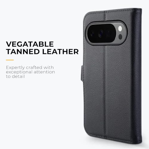 Snakehive Genuine Leather Wallet Case for Pixel 10/10 Pro – Flip Cover with Card Slots & Stand (Dappled Black) - color: Dappled Black