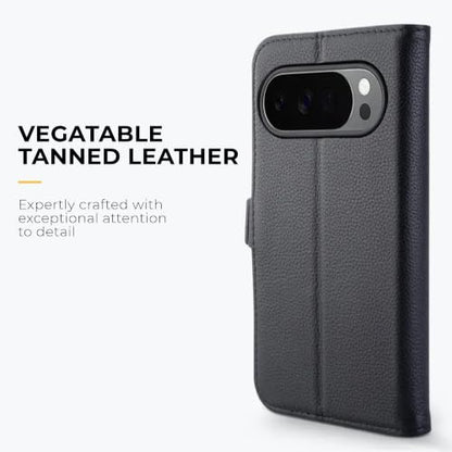 Snakehive Genuine Leather Wallet Case for Pixel 10/10 Pro – Flip Cover with Card Slots & Stand (Dappled Black) - color: Dappled Black