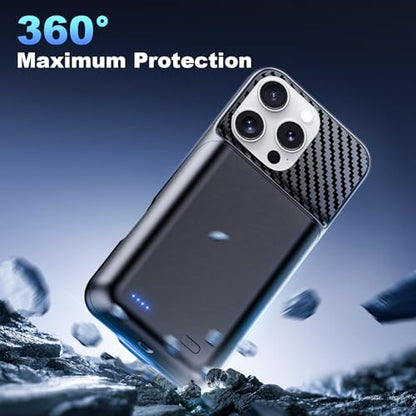 Battery Case for iPhone 15 Pro Max (6.7 inch), 2026 Upgraded High Capacity 13800mAh Battery Pack Rechargeable Charger External Charging Case with Tempered Glass Screen Protector Black - size: iPhone 15 Pro Max