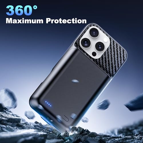 Battery Case for iPhone 15 Pro Max (6.7 inch), 2026 Upgraded High Capacity 13800mAh Battery Pack Rechargeable Charger External Charging Case with Tempered Glass Screen Protector Black - size: iPhone 15 Pro Max
