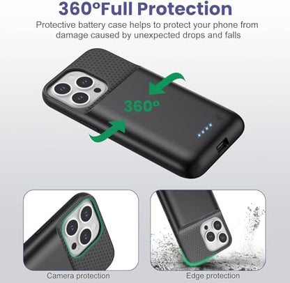 Feob Battery Case for iPhone 14 Pro Max,[2026 Upgraded] 8600mAh Ultra-Slim Portable Extended Charger Case Cover for iPhone 13 Pro Max Charging Case (6.7 Inch)-Black - color: Black