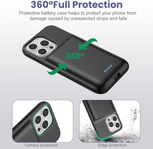 Feob Battery Case for iPhone 14 Pro Max,[2026 Upgraded] 8600mAh Ultra-Slim Portable Extended Charger Case Cover for iPhone 13 Pro Max Charging Case (6.7 Inch)-Black - color: Black