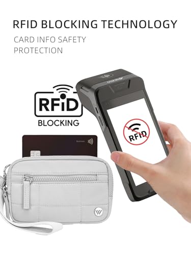 WESTBRONCO Wristlet Wallets for Women – RFID Blocking Quilted Nylon Phone Wallet, Card Holder Purse for Travel & Everyday Use - color: Grey