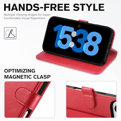 TUCCH Wallet Case for iPhone Air (6.5") 2025, 4 Card Slots, Red | RFID Blocking, Viewing Stand, Shockproof TPU Shell, PU Leather, Magnetic Closure, Protective Folio Flip Cover - color: Red