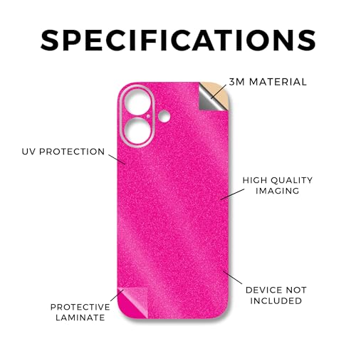 Glossy Glitter Phone Skin Compatible with Apple iPhone 17 - Solid Hot Pink - Premium 3M Vinyl Protective Wrap Decal Cover - Easy to Apply | Crafted in The USA by MightySkins - color: Solid Hot Pink, size: iPhone 17 (Back Wrap), style: Glossy Glitter Finis