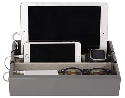 OYOBox Tech Tray Luxury Personal Electronics Organizer, Designer Lacquered Wood Stand Display Stores + Charges Multiple Devices Including: Tablets, iPhone + iPad and Smart Watches, Royal Grey