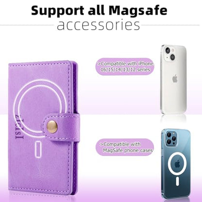 Magnetic Wallet Compatible with MagSafe with 5 Card Holders for iPhone 16/15/14 Pro Max/14 Pro/14 Plus/13/12 Series with RFID Protected,Vegan Leather,Purple - color: Purple