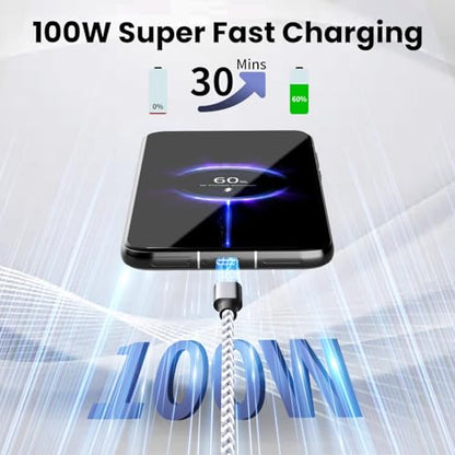 100W Fast Charging Cable, 2 Pack 3 in 1 USB C Multi Charger Cord - color: Gray